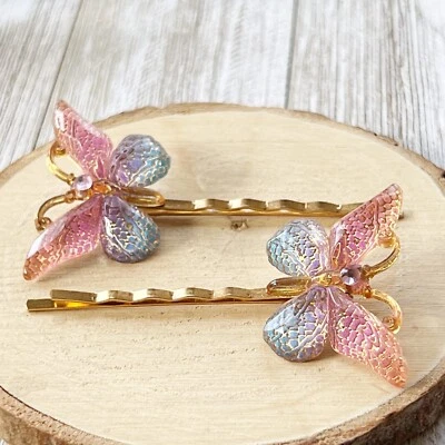Pink, Blue & Gold Butterfly Hair Pins - Image 1 of 4
