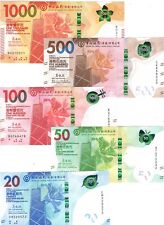 HONG KONG $20 50 100 500 1000 Dollars UNC Bank of China Banknote Set 2018 P-New