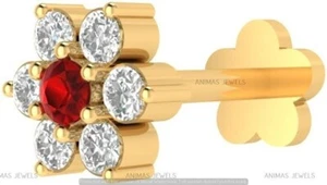 Natural Diamond 0.05 Ct Nose Lip Labret Piercing Screw Stud Pin 14k Yellow Gold - Bild 1 von 6