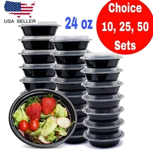 24 oz Plastic 7.2" Round Meal Prep Reusable Food Containers with Lids BPA FREE - Picture 1 of 9