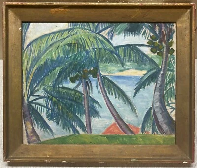 PINTURA AL ÓLEO PAISAJE COSTERO ISLA TROPICAL ELIZABETH GRANDIN de colección - Listado Foto 1 de 4