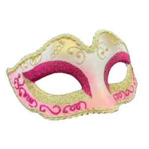 Masquerade Ball Face Mask Adult, Mardi Gras Carnival costume mask Pink & Gold - Picture 1 of 15