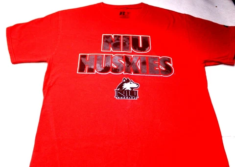 NORTHERN ILLINOIS UNIVERSITY HUSKIES red black short sleeve tee shirt size M Cover