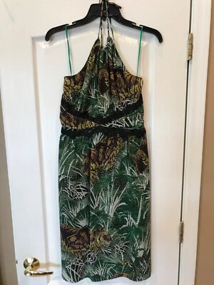 NUEVO CON ETIQUETAS $298 Vestido Beth Bowley Estampado de Tigre de Palma Halter Cuello Atado Talla 8 100% Seda Foto 1 de 4