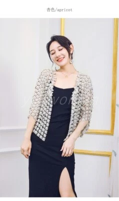 Mujeres Perla Transparente Encogerse de hombros Corbata Top Frente Abierto Cárdigan Chaqueta Bolero Encogerse de hombros Top Foto 1 de 4