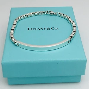 9" Large Unisex Mens Tiffany & Co Silver Venetian ID Box Link I.D. Bracelet - Picture 1 of 4