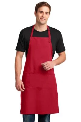 Port Authority Extra Long Bib Apron 3 Front Pockets Stain Release M-A700 - Image 1 of 3