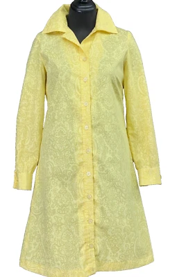 Vestido Camisa Vintage Años 60 Amarillo, Pastel Manga Larga Paisley Algodón M L Foto 1 de 4