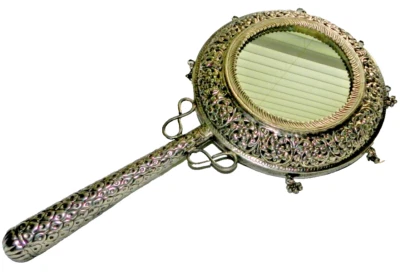 ESPEJO HECHO A MANO MARCO DE PLACA DE PLATA CON MANGO DE 9" Foto 1 de 4