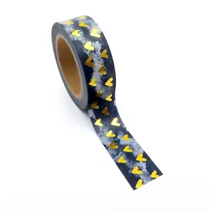 Washi Tape Gold Foil Hearts Navy Blue Cloudy Background 15mm x 10m - Picture 1 of 11