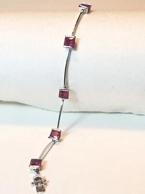 Impresionante Pulsera Lilith Caja Rubí Plata de Ley 925 Piedras 7.5" 6 X 5 mm. Foto 1 de 4