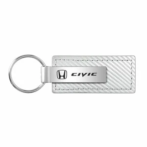 Honda Civic White Carbon Fiber Look Leather Key Chain Key-ring Keychain - Picture 1 of 4