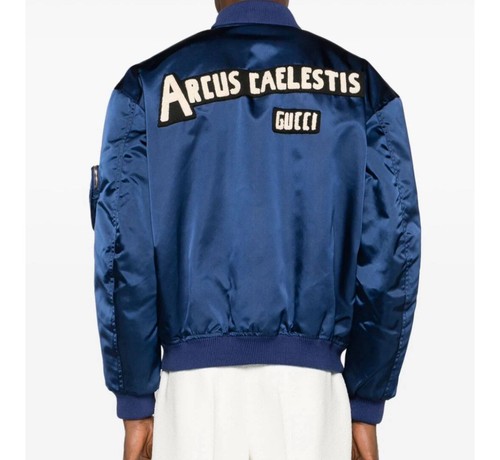 Autentico bombardiere blu navy Gucci con manica a tasca cuore nuovo con etichette taglia 44