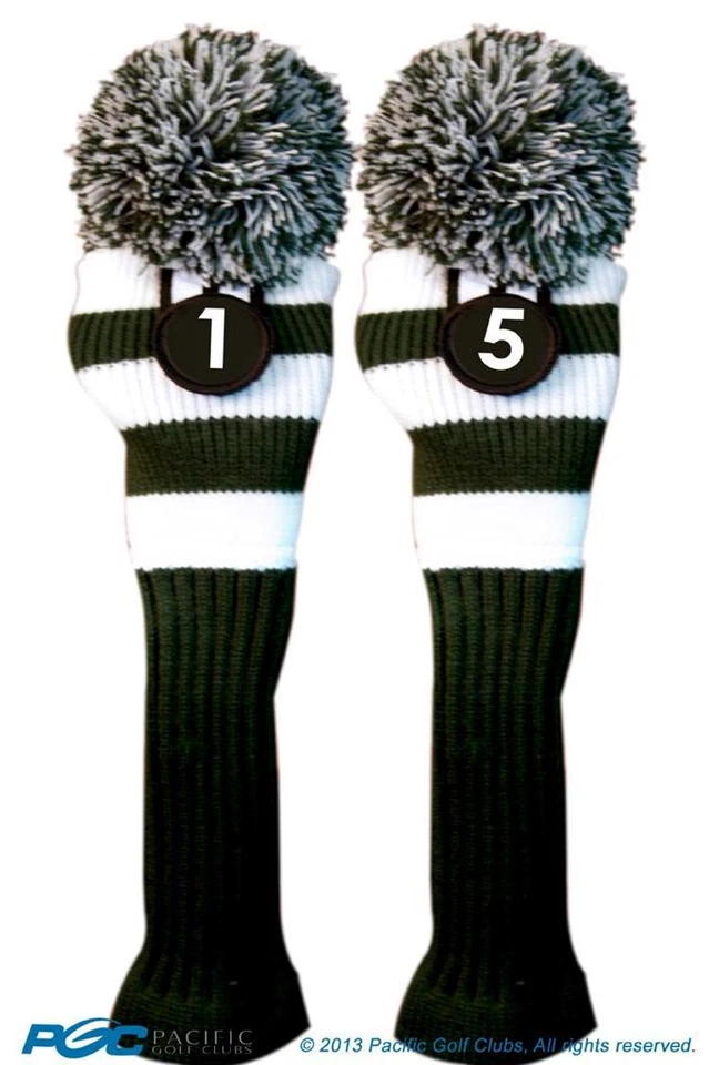 MAJEK 1 5 Classic GREEN WHITE KNIT POM golf club Headcover vintage Head covers Set