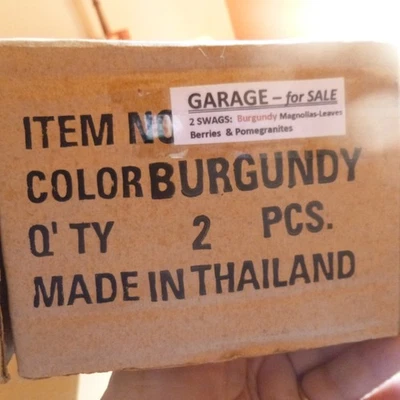 2 Swags - Burgundy - Magnolias Leaves, Berries & Pomegranates - NEW - Image 1 of 4