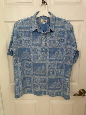 Men’s Reyn Spooner Hawaiian Traditionals Reverse Print 1/2 Button Blue Shirt XL - Image 1 of 4