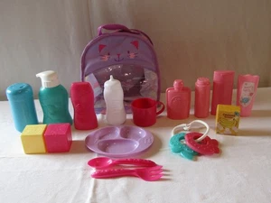 TODDLERS BACKPACK FILLED WITH ASSORTED DOLLS ACCESSORIES FOR A BABY DOLL. - Picture 1 of 6