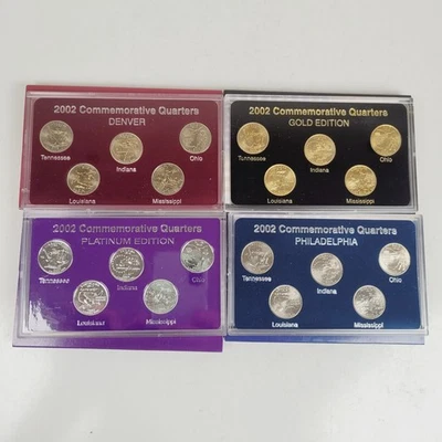 4- 2002 STATE QUARTER GOLD PLATINUM D P EDITIONS 5 COINS SETS LIMITED MINT - Image 1 of 3