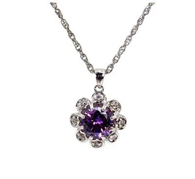 Collar colgante flor piedra circonita cúbica púrpura con cristales transparentes NUEVO Foto 1 de 4