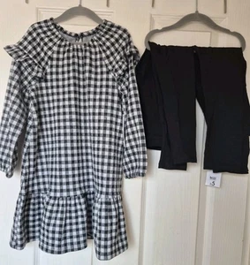 Matalan Girls Long Sleeve Dress black and white bundle leggings pull on - Picture 1 of 9