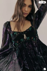 Free People zeitloses Babydoll-Maxikleid mit Gobelinverzierung L - Bild 1 von 9