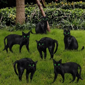 Decoraciones de Halloween al aire libre: 6 letreros de patio de gato negro con efectos 3D - Imagen 1 de 5