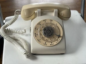Vintage White Yellow , Bell System Rotary Desk phone - Picture 1 of 7