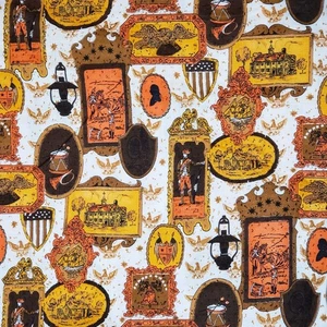 Vtg Colonial Fabric 12 Yards 44" Not By The Yard Liberty Bell Soldier Lantern - Picture 1 of 7