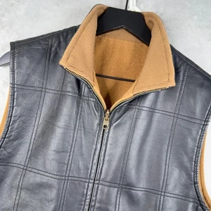 Bullock & Jones Leather Vest Full Zip Quilted Black Wool Cashmere Lined Mens M - Picture 1 of 12