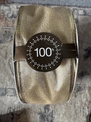 Martha Stewart Wired Christmas Ribbon 2.5” Wide Gold Metallic Floral 100 ft New - Image 1 of 4