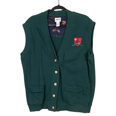 Line-Up Sweatshirt Vest PM Womens VTG Green Buttons Embroidered Crest Sports - Image 1 of 4