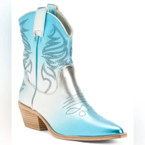 ShuShop Zen Blue Metallic Western Cowboy Cowgirl Boots Size 8 - Picture 1 of 4