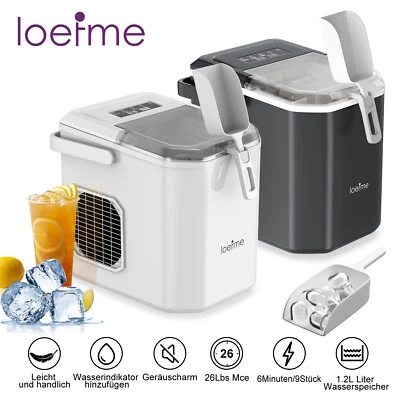 LOEFME Neu Eiswürfelmaschine 1,2L – 12kg/24h Schnell & Leise Icemaker für den Sommer