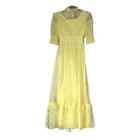 Vintage JC Penny high neck Gunne style yellow lace prairie dress 