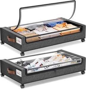 Rolling Under Bed Metal Drawers, 2-Pack Storage for Clothes & Shoes (31x17x7in) - Picture 1 of 7