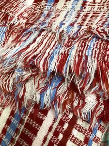 Red White Blue Plaid Sweater Knit Sewing Fabric w/Fringe 2 yds 60" Made in USA - Picture 1 of 3
