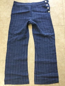 Neu ohne Etikett Lauren Ralph Lauren Damenhose 100 % Leinen breites Bein marine gestreift Größe 14 - Bild 1 von 7