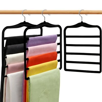 Pants Hangers 3 Pack Velvet 5 Tier Non-Slip Space Saving Organizer - Image 1 of 4