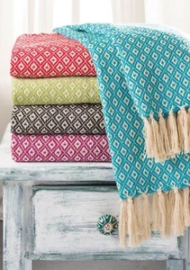 Diamond Weave Recycled Cotton Handloom Throw Fair Trade 130x180cm - Bild 1 von 6