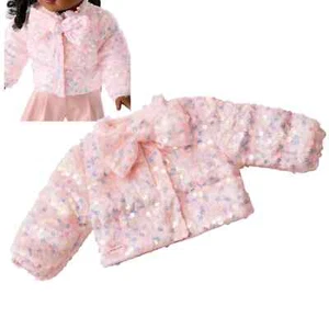 NEW American Girl Pink PUFFER COAT Velvet & Sequin Sparkle Jacket + HANGER - Picture 1 of 7