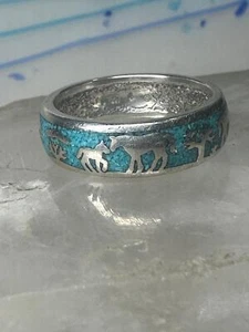 Pferde Ring Navajo Türkis Chip Cowgirl Band Gr. 8,75 Sterling Silber Damen Me - Bild 1 von 12