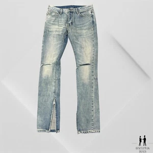 MNML Jeans Mens 30x 32 Blue Dirty Light Wash Denim Skinny Ankle Zip - Picture 1 of 10