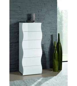 Web Furniture Settimino Moderno Onda 6 Cassetti Bianco Lucido - 121,7x50x40 cm - Foto 1 di 4