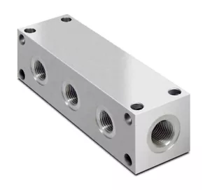 Hydraulic Parallel Scheme Aluminium Manifold, 3 Station, 1/4" BSP inlet, 1/8" BS - Foto 1 di 2