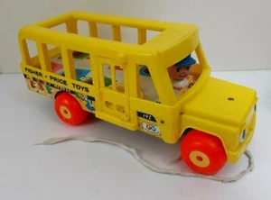 Autobús escolar Fisher Price Little People 1965 #192 juguete de tracción vintage - Imagen 1 de 7