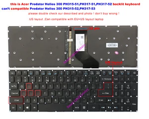 Nuevo para Teclado Acer Predator Helios 300 PH315-51 PH317-51 PH317-52 EE. UU. Retroiluminado - Imagen 1 de 2