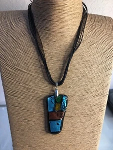 Acrylic Art Ribbon Necklace Hand Made Bohemian Beautiful Tribal Costume Jewelry - Picture 1 of 10