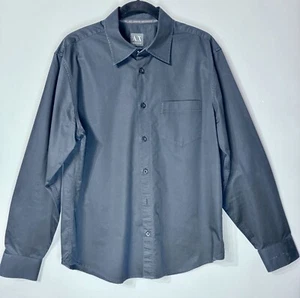 Armani Exchange Black Dress Button Down Shirt Size L with Letter Wrist Stitching - Picture 1 of 13