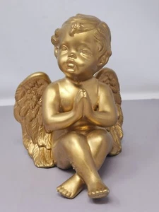 Estatuilla de ángel querubín rezando vintage 1989 Scioto tono dorado con alas - Imagen 1 de 13