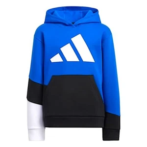 adidas Kid's Unisex Elevated Pullover Fleece Hoodie Size L Blue/White/Black - Picture 1 of 4